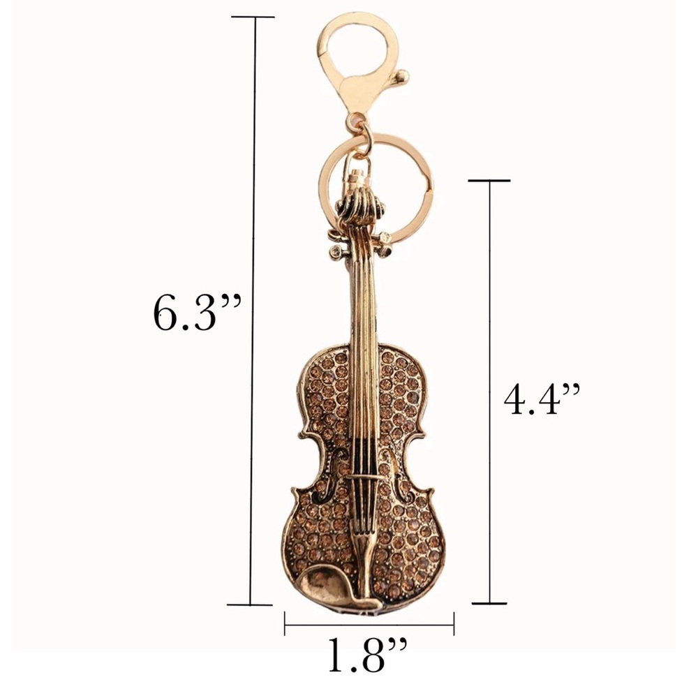 Beautiful Antiqued Gold and Crystal Viola Keychain Charm - Picture 13 of 13